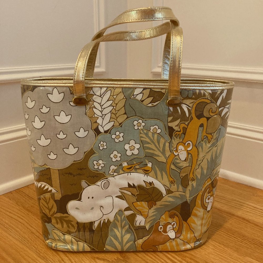 Vintage 1960s Delill bucket purse, jungle theme